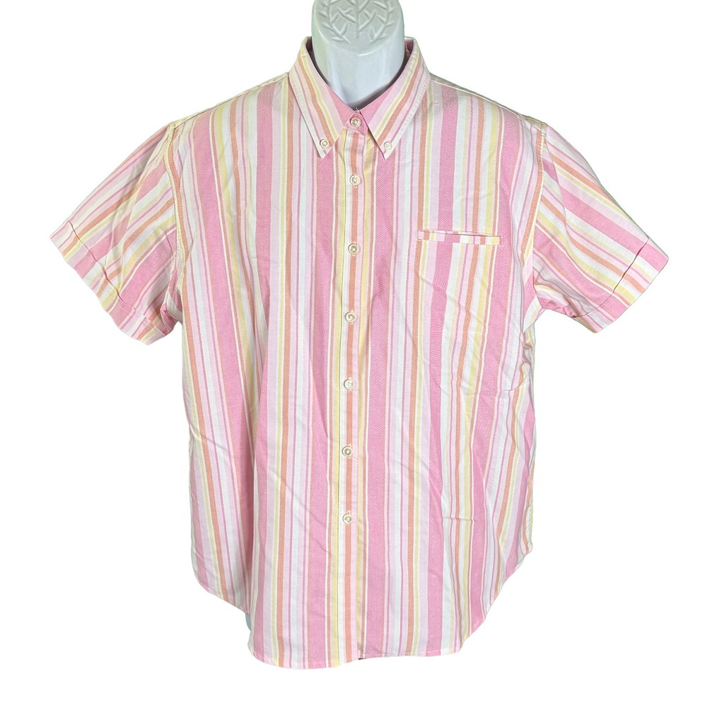 Cabin Creek Button Up Shirt Womens 16 Pink Striped Wrinkle Free Short Sleeve